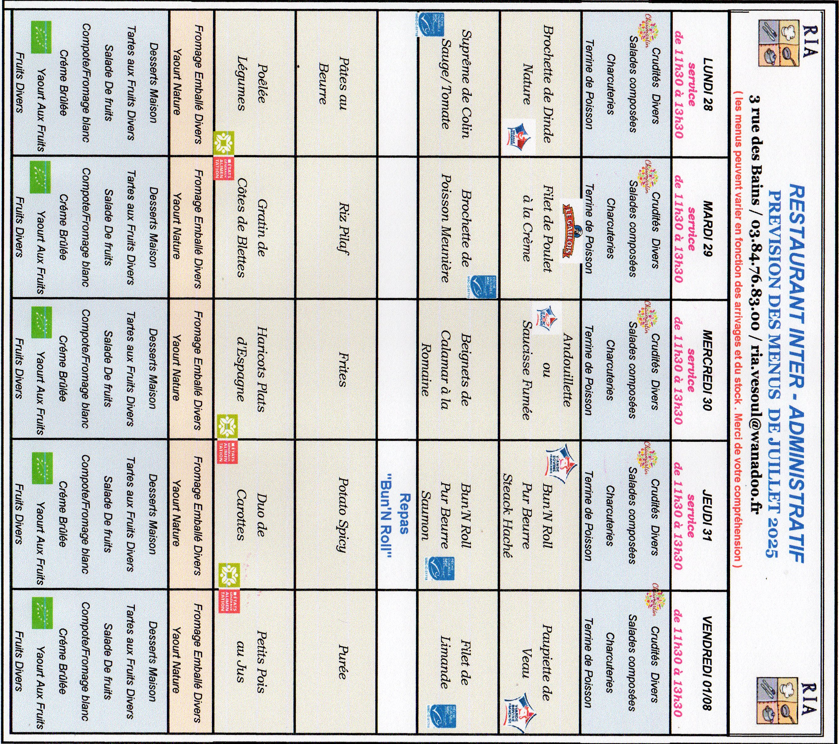 Menus Juillet 5